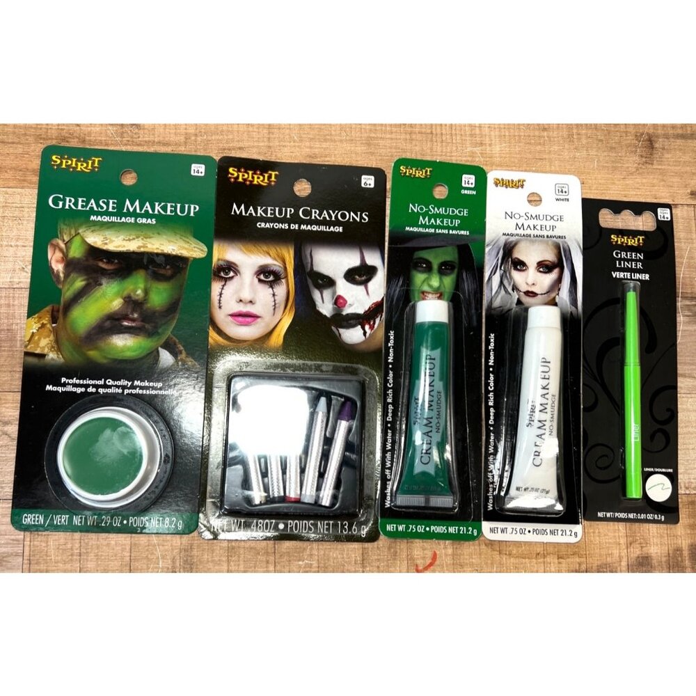 5 Spirit Halloween Makeup Set: Cream Makeup Grease Makeup Green Liner & Makeup C